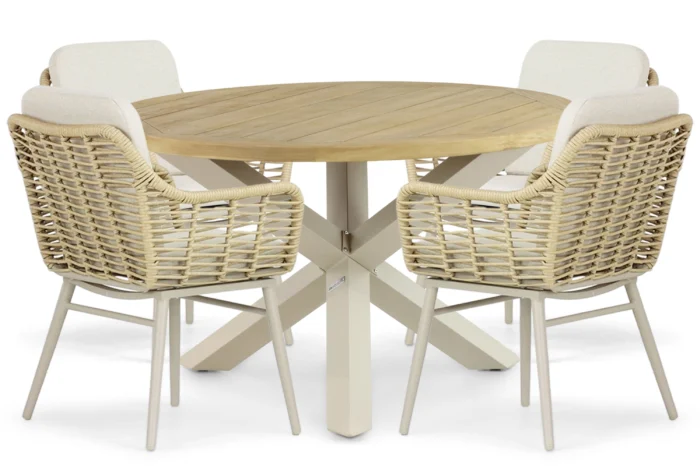 Coco Antoni/Rockville 120 cm dining tuinset 5-delig - Taupe-naturel-bruin