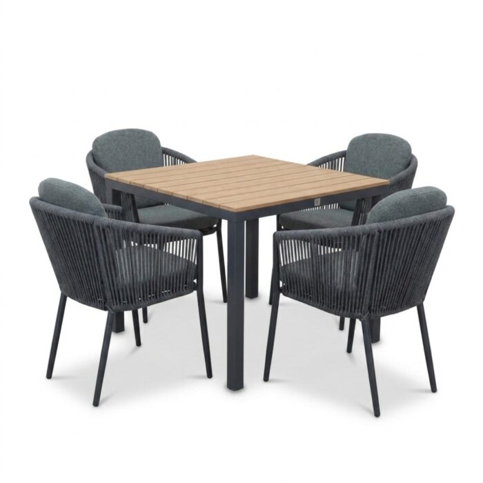 LUX outdoor living Oxford/Parma antraciet dining tuinset | 4 personen | aluminium + touw | 90cm