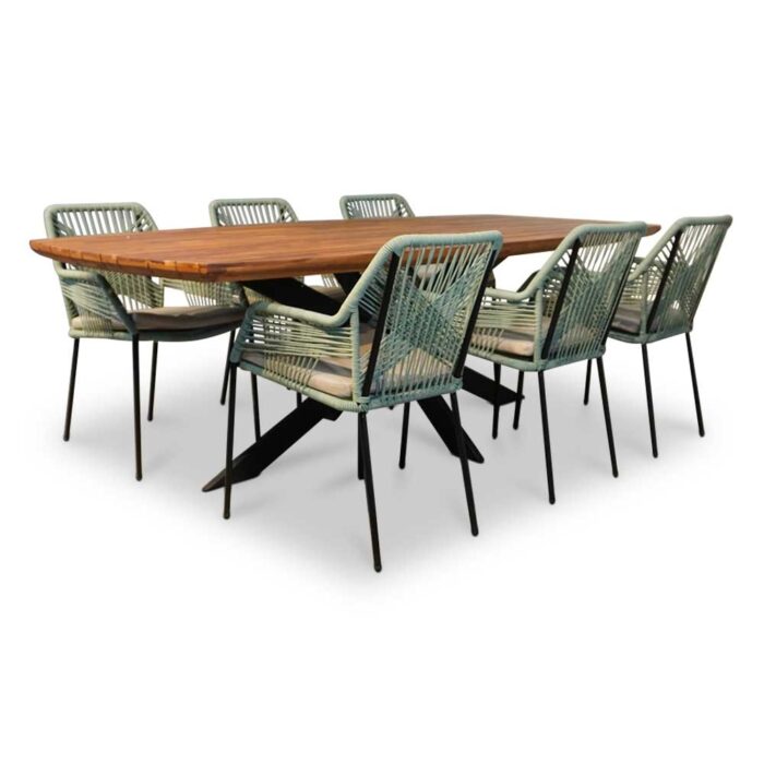 LUX outdoor living Salo/Seville mint dining tuinset | 6 personen | hardhout + touw | 240cm – Zwart