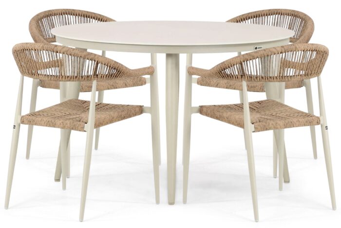 De Laan Projects Lifestyle Granada/Vienna 120 cm dining tuinset 5-delig – Taupe-naturel-bruin
