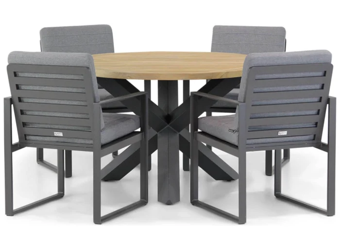 Santika Furniture Zaga/Rockville 120 cm dining tuinset 5-delig - Grijs-antraciet