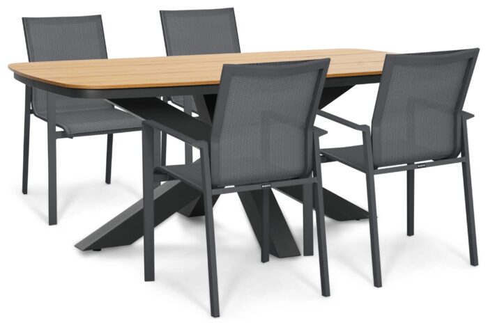 Lifestyle Garden Furniture Timo/Camila 180×100 cm dining tuinset 5-delig – Grijs-antraciet