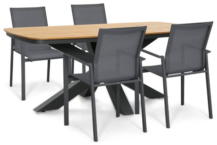 Lifestyle Garden Furniture Timo/Camila 180x100 cm dining tuinset 5-delig - Grijs-antraciet