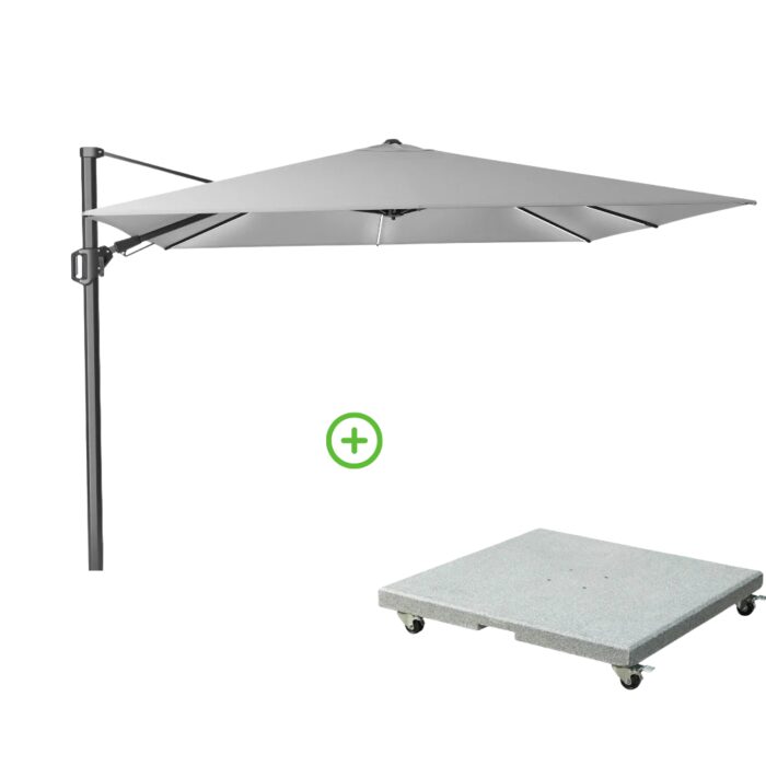 Platinum Challenger T² Glow zweefparasol | 300x300cm met Rocca parasolvoet 90kg | Light Grey – Lichtgrijs