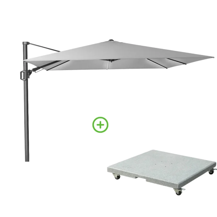 Platinum Challenger T² Glow zweefparasol | 300x300cm met Rocca parasolvoet 90kg | Light Grey - Lichtgrijs