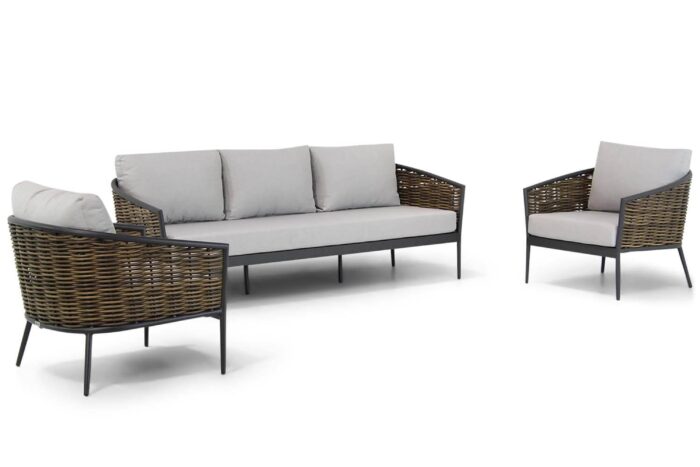 Coco Palm stoel-bank loungeset 3-delig – Taupe-naturel-bruin