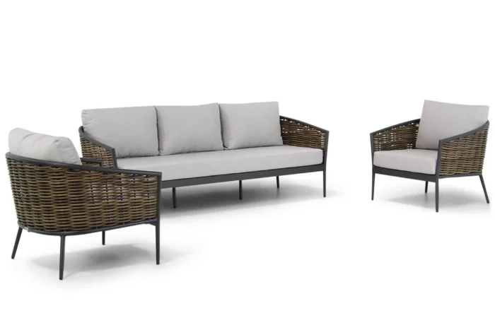 Coco Palm stoel-bank loungeset 3-delig - Taupe-naturel-bruin
