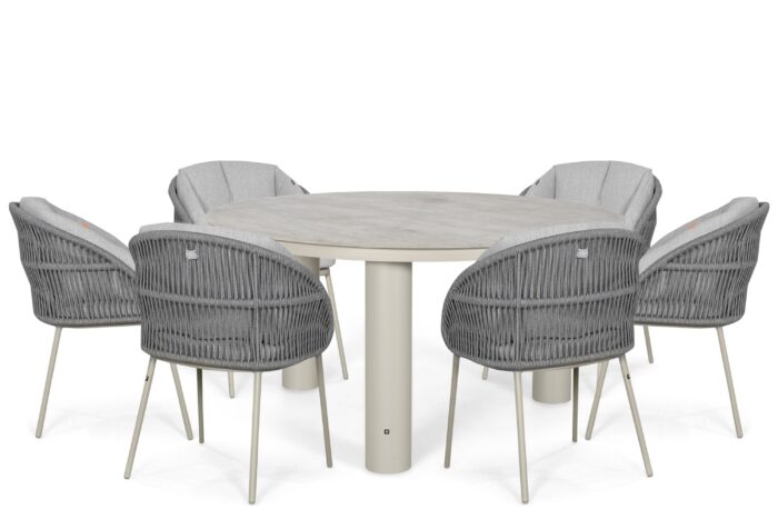 Santika Furniture Pebble/Arancia 150 cm dining tuinset 7-delig – Zand/Beige