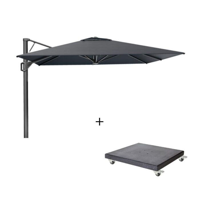 Platinum Beaufort zweefparasol premium doek | 320x320cm met Modena parasolvoet 120kg | Faded Black – Zwart