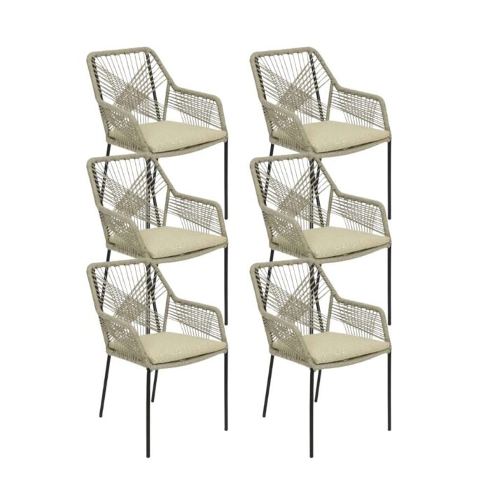 BUITEN living Seville dining tuinstoel set van 6 | touw + staal | zand