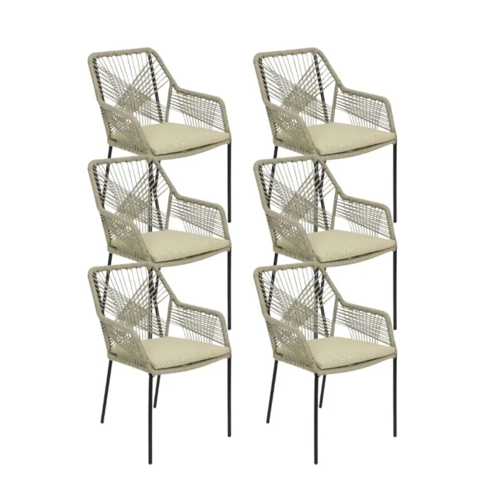 BUITEN living Seville dining tuinstoel set van 6 | touw + staal | zand