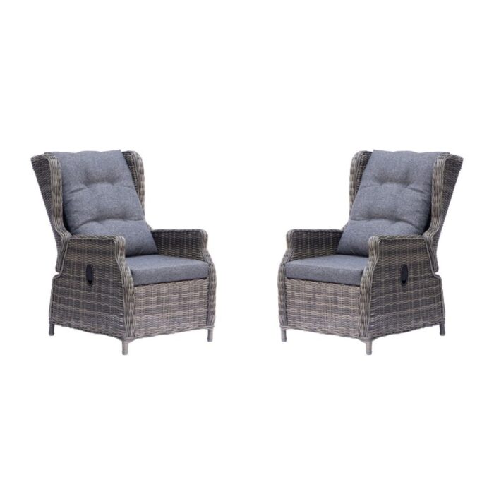 Denza Furniture Belfort loungestoel tuin set van 2 | wicker + aluminium | Ash Grey – Donkergrijs – Donkerbruin