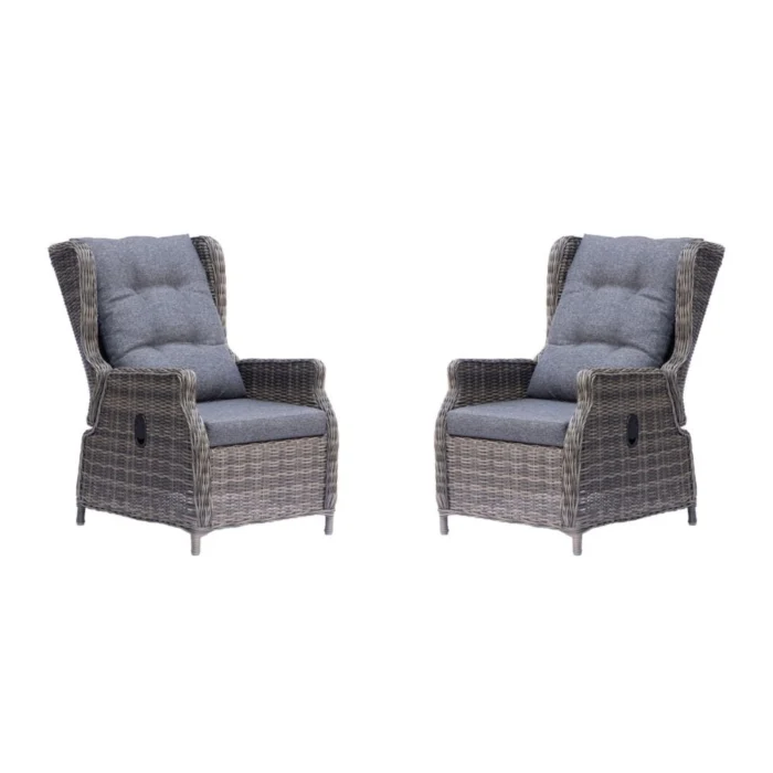 Denza Furniture Belfort loungestoel tuin set van 2 | wicker + aluminium | Ash Grey - Donkergrijs - Donkerbruin