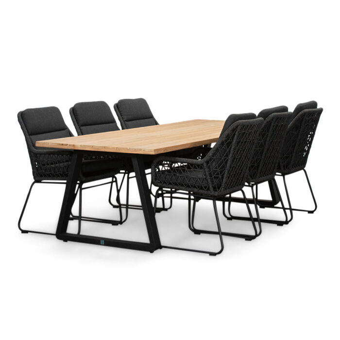 LUX outdoor living Elena/Valencia Lava Grey dining tuinset | 6 personen | teakhout + touw | 240cm – Grijs