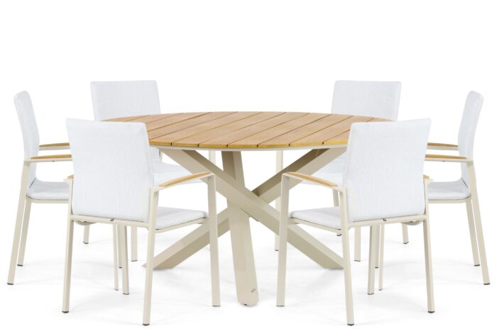 Lifestyle Garden Furniture Brandon/Ancona 150 cm dining tuinset 7-delig – Taupe-naturel-bruin