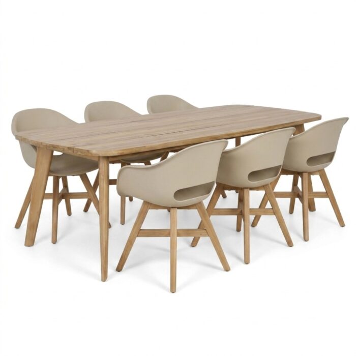 BUITEN living Rixos/Karlstad beige dining tuinset | 6 personen | hardhout + kunststof | 220cm