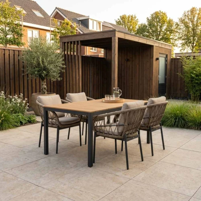 LUX outdoor living Delta/Dakota beige/antraciet dining tuinset | 4 personen | teakhout + touw | 160cm - Zand