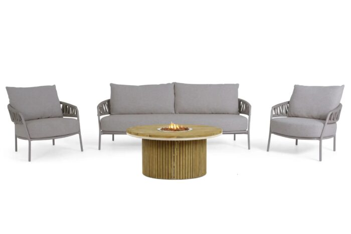 4 Seasons Outdoor Calma/Fire Nest 110 cm stoel-bank loungeset 4-delig – Taupe-naturel-bruin