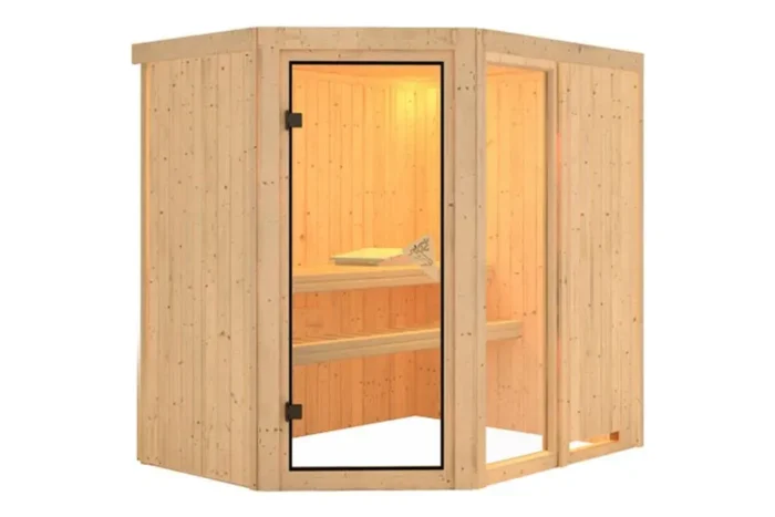 Karibu | Fiona 1 Sauna met Dakkraag | Biokachel 9 kW Externe Bediening