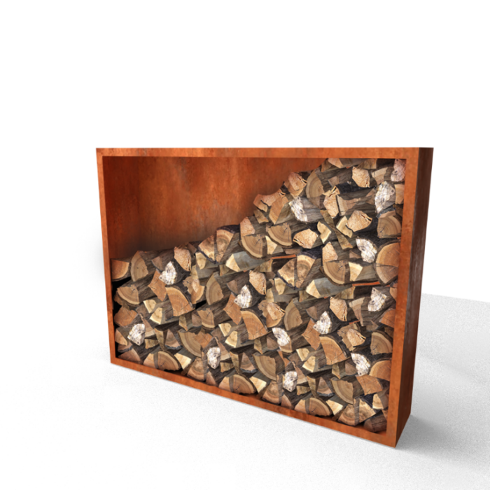 Geroba Egura Cortenstaal Houtopslag met achterwand 2000 x 385 x 1500 mm – bruin