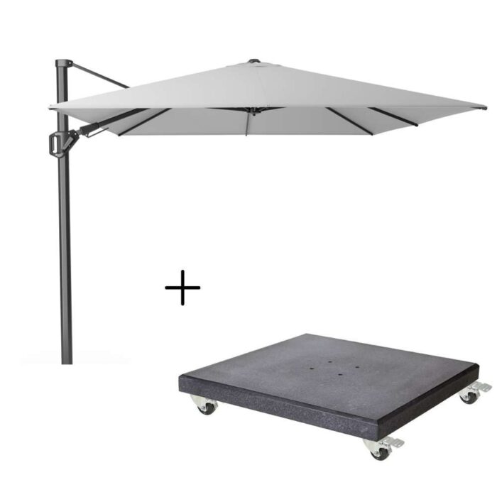 Platinum Challenger T² zweefparasol | 350x260cm met Modena parasolvoet 120kg | Light Grey – Lichtgrijs