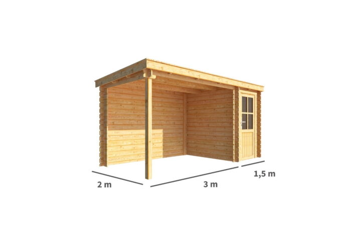 Warentuin collection Blokhut, tuinhuisje met overkapping Els-Sophie 450 cm bij 200 cm diep lessenaarsdak – bruin
