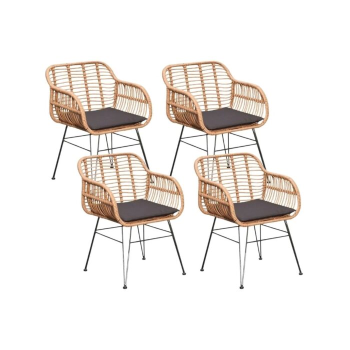 BUITEN living Lola dining tuinstoel set van 4 | wicker + staal | Bamboo antraciet