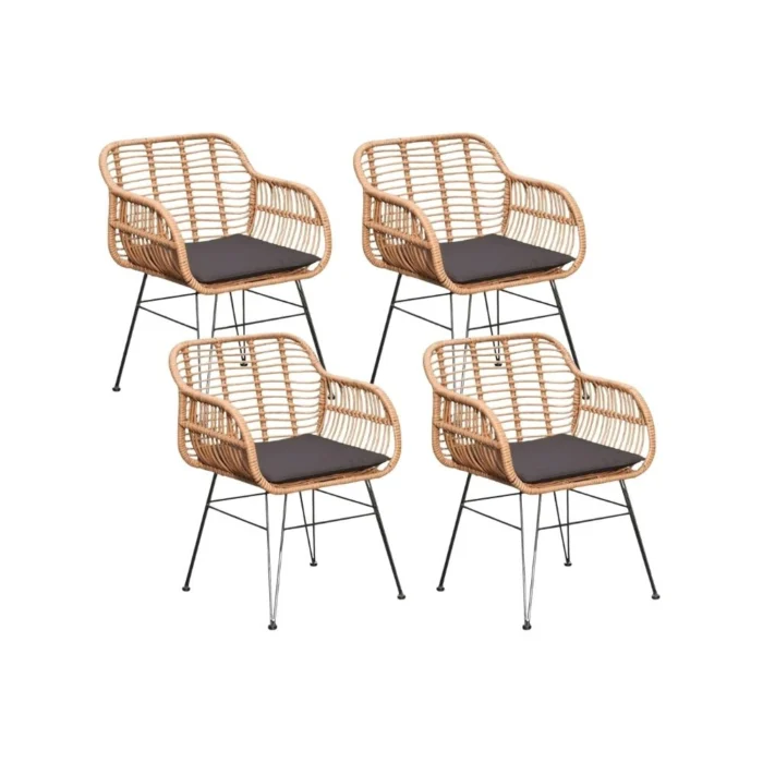 BUITEN living Lola dining tuinstoel set van 4 | wicker + staal | Bamboo antraciet