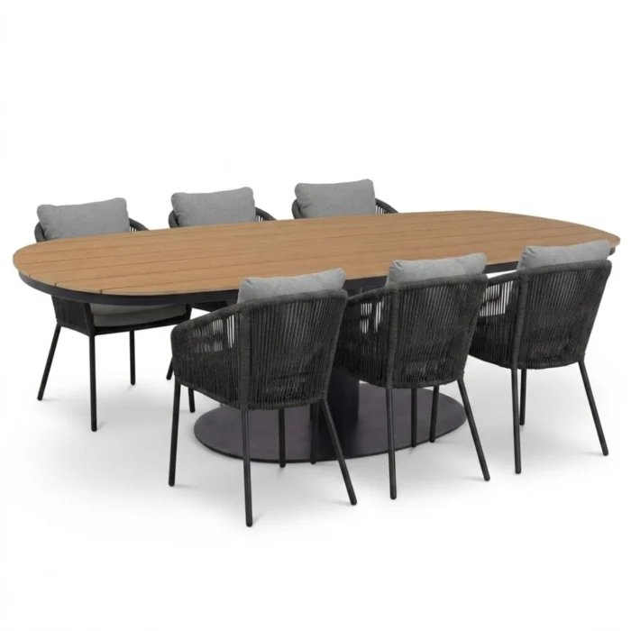 LUX outdoor living Panama antraciet/Lexis Stone Grey dining tuinset | 6 personen | polywood + touw | 260cm