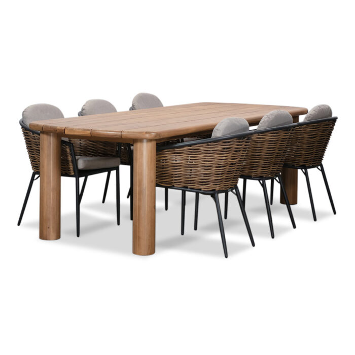 BUITEN living Laredo/Lucca dining tuinset | 6 personen | hardhout + wicker | 255cm