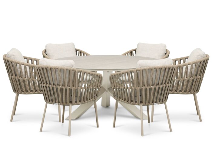 Coco Elara/Xento 150 cm dining tuinset 7-delig – Zand/Beige