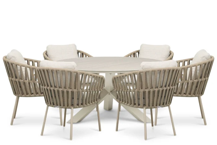 Coco Elara/Xento 150 cm dining tuinset 7-delig - Zand/Beige