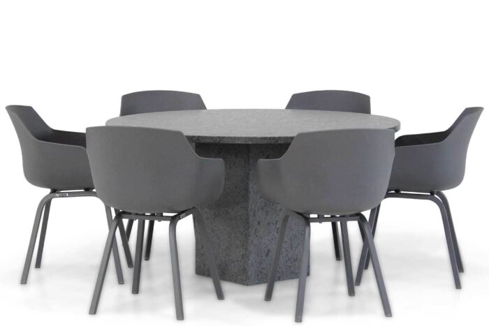 Lifestyle Garden Furniture Salina/Graniet rond 140 cm dining tuinset 7-delig – Grijs-antraciet