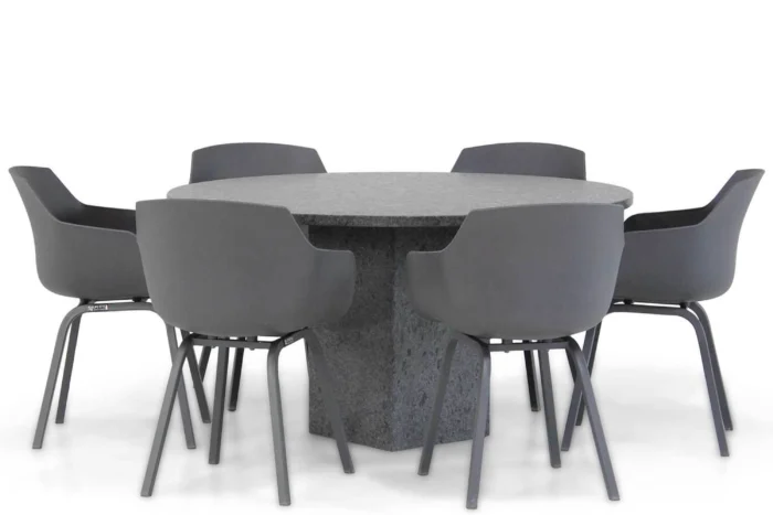 Lifestyle Garden Furniture Salina/Graniet rond 140 cm dining tuinset 7-delig - Grijs-antraciet