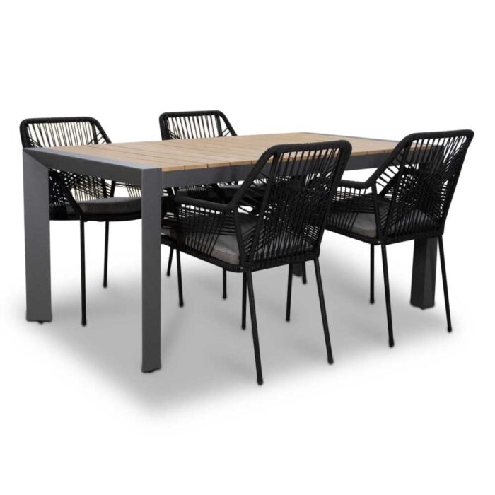 LUX outdoor living Cortona/Seville zwart dining tuinset | 4 personen | polywood | 160cm