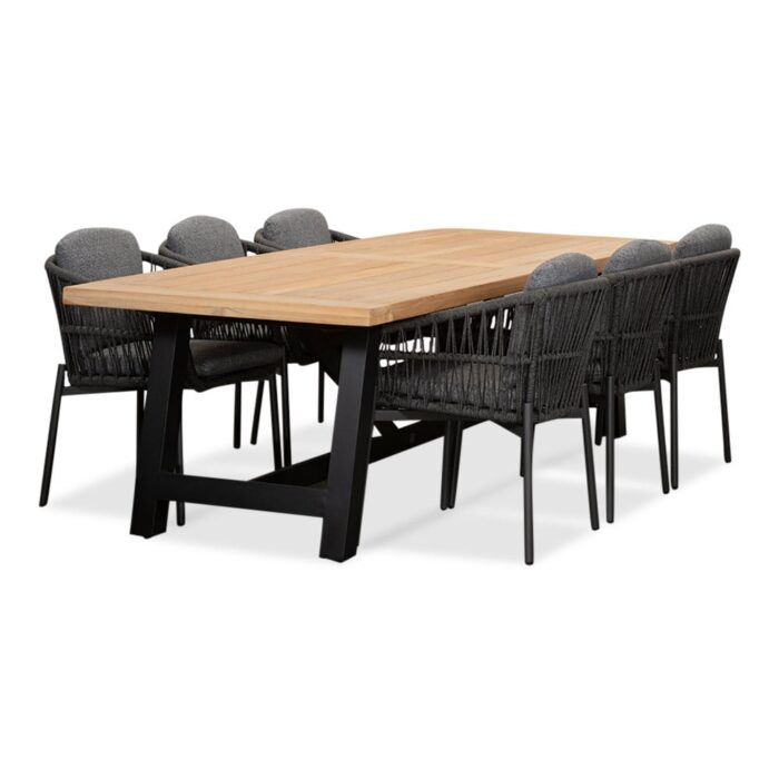 LUX outdoor living James/Rico charcoal dining tuinset | 6 personen | teakhout + aluminium | 260cm – Zwart