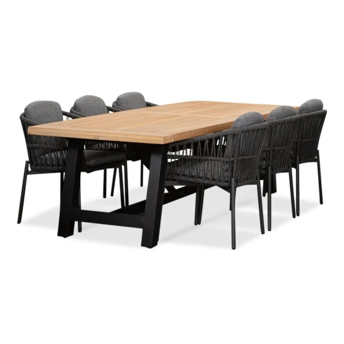 LUX outdoor living James/Rico charcoal dining tuinset | 6 personen | teakhout + aluminium | 260cm - Zwart