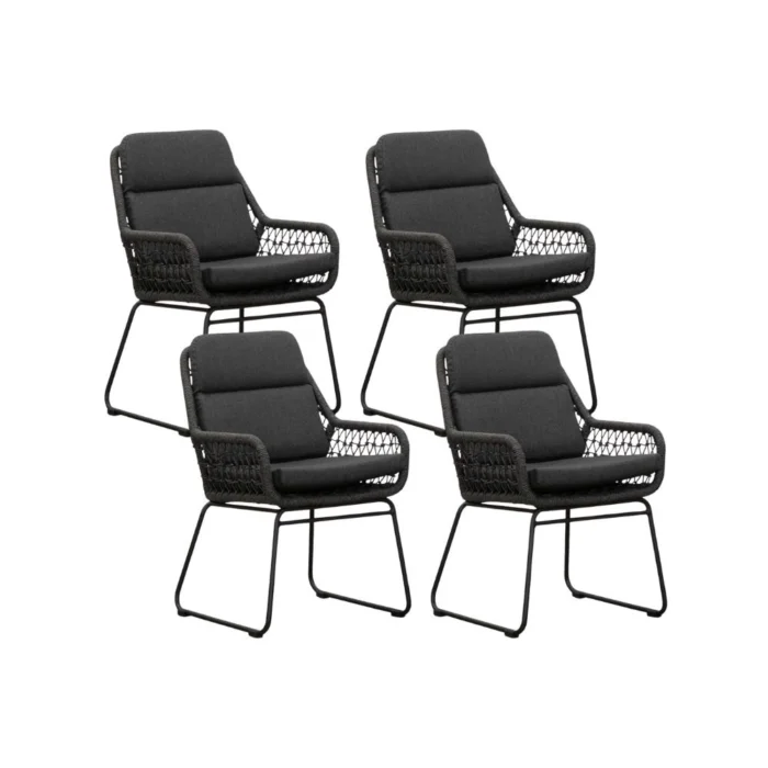 BUITEN living Valencia dining tuinstoel set van 4 | touw + aluminium | Lava Grey - Antraciet