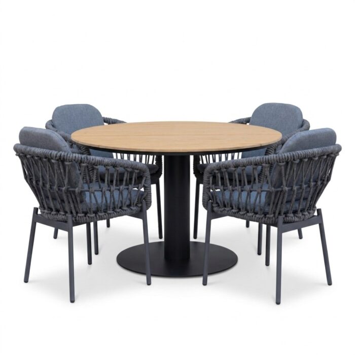 LUX outdoor living Panama/Femke antraciet dining tuinset | 4 personen | polywood + touw | 120cm rond