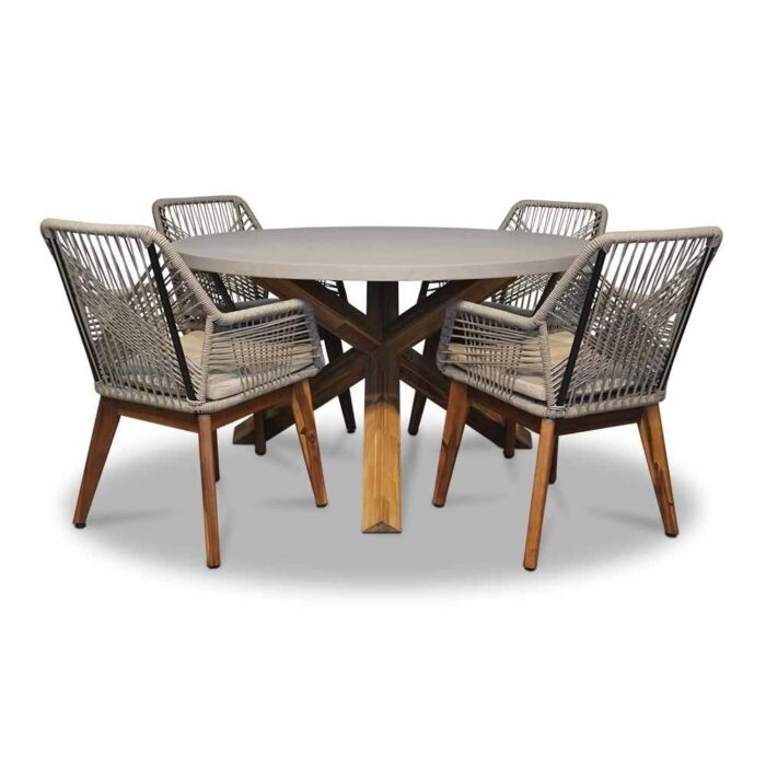 BUITEN living Nancy/Seville zand hout dining tuinset | 4 personen | betonlook + touw | 135cm