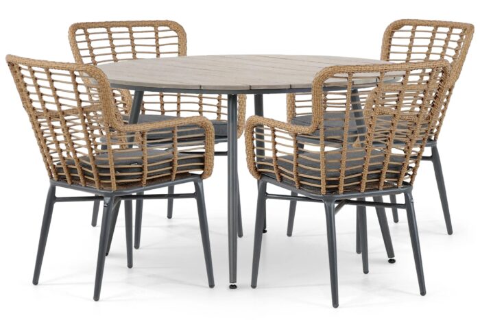 De Laan Projects Laan Toledo/Matale 125 cm dining tuinset 5-delig – Taupe-naturel-bruin