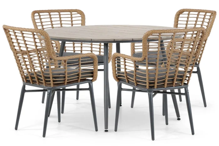 De Laan Projects Laan Toledo/Matale 125 cm dining tuinset 5-delig - Taupe-naturel-bruin