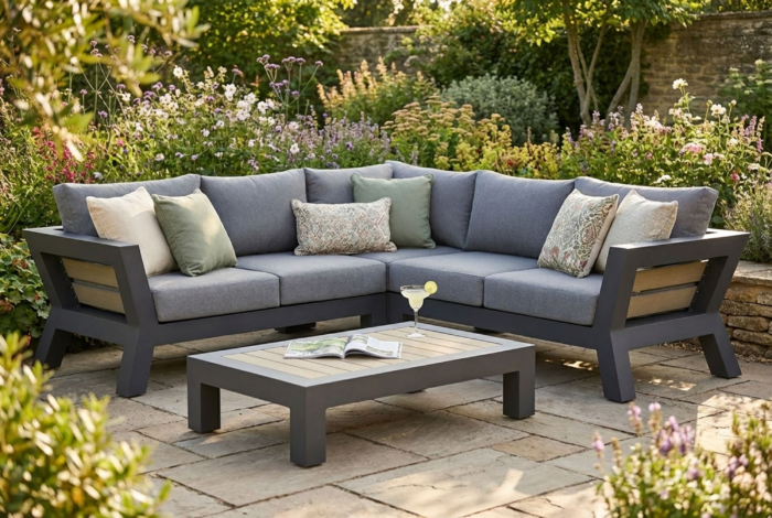 Santika Furniture Yovita hoek loungeset 4-delig – Grijs-antraciet