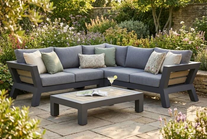 Santika Furniture Yovita hoek loungeset 4-delig - Grijs-antraciet