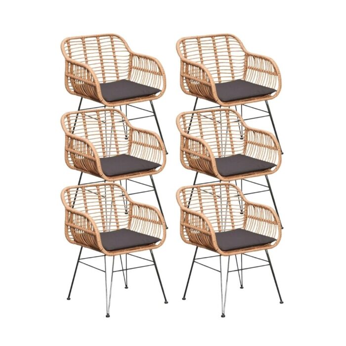 BUITEN living Lola dining tuinstoel set van 6 | wicker + staal | Bamboo antraciet
