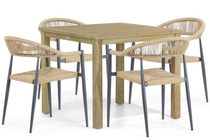 De Laan Projects Laan Granada/Weston 90 cm dining tuinset 5-delig – Taupe-naturel-bruin