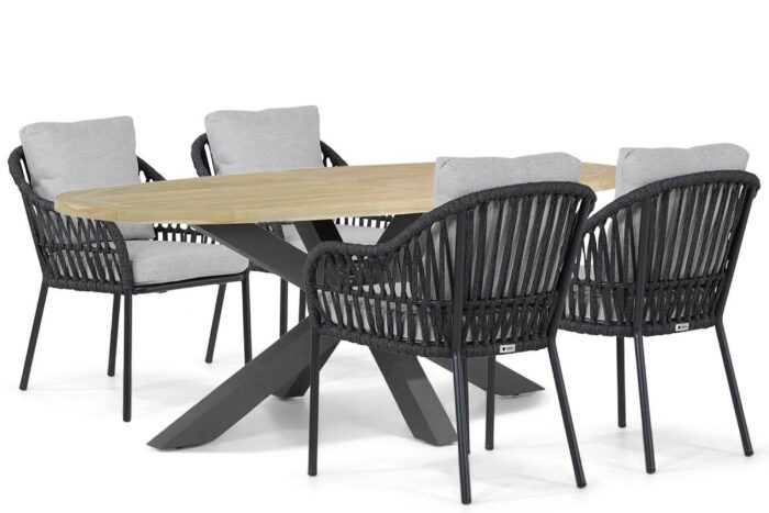 Coco Puerto/Brookline 200 cm dining tuinset 5-delig – Grijs-antraciet