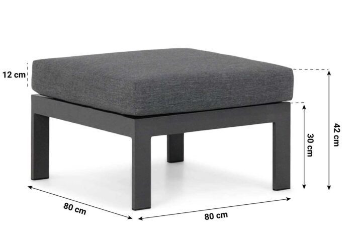 Lifestyle Garden Furniture Marietta loungetafel/voetenbank vierkant met kussen – Grijs-antraciet