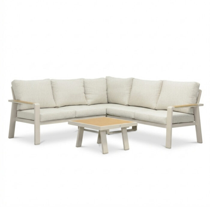 LUX outdoor living Lola hoek loungeset 5 personen incl. tafel | aluminium + polywood | beige | 4-delig 220x220cm