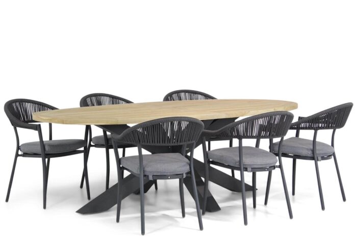 Santika Furniture Vivian/Brookline 240 cm ovaal dining tuinset 7-delig – Grijs-antraciet
